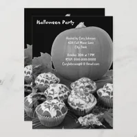 Pumpkin and Cupcakes Halloween Party B&W Invite