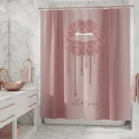 Rose Gold Luxury Glitter Dripping Lips Shower Curtain