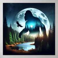Double Exposure Bigfoot, Eagle and Full Moon Poster