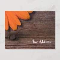 Rustic Orange Daisy and Barn Wood New Address Announcement Postcard