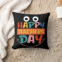 Colorful Happy Teachers Day Funny Face Throw Pillow