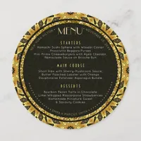 V1 Tribal Deco Gold  Round Wedding  Menu Card