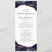 Elegant Rose Gold Foil Navy Blue Agate Wedding Program