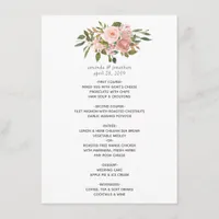 Watercolor floral Blush Pink Wedding Menu