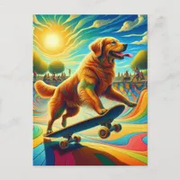 Golden Retriever Skateboarding  Postcard