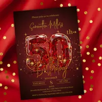 Elegant Red and Gold 50th Birthday Celebration Invitation