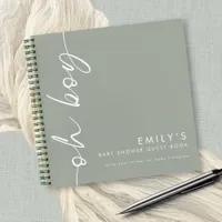 Rotated Script Sage Oh Boy Baby Shower Guest Book