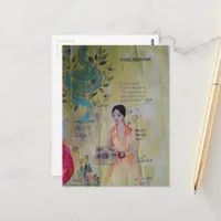 Summer Woman and Snake Mixed Media Collage Postcard