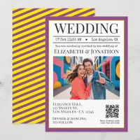 Canary Yellow & Plum Magazine Wedding Photo Invitation