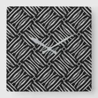 Black and White Tribal Stripes Square Wall Clock