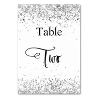 Silver white glitter calligraphy table two 2 table number