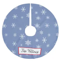 Personalized Blue Indigo Snowflake Christmas Skirt Brushed Polyester Tree Skirt