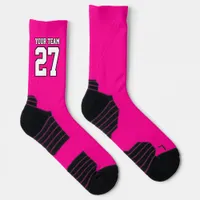 Sports Team Name Number Neon Pink White Basketball Socks