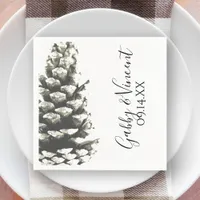 Natural Pine Cone on White Wedding Napkins