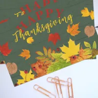 Happy Thanksgiving Foliage On Wood Paper