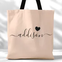 Bridesmaid Modern Script Heart Peach Beige Tote Bag