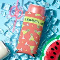 Margarita Cocktail Glasses Retro Patterned Pink Seltzer Can Cooler