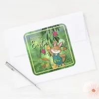 Watercolor whimsical Easter Bunny Square Sticker