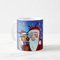 Watercolor Magical Santa Claus Smiling Rudolph Coffee Mug