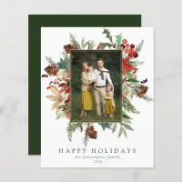 Budget Floral Happy Holidays Christmas Photo Card