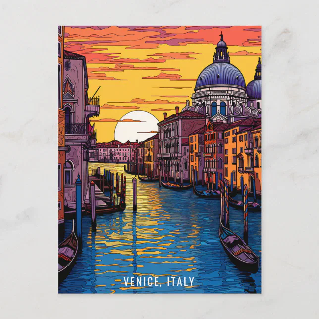 Painting of Venice at Sunset | Italy Travel | Art Postcard