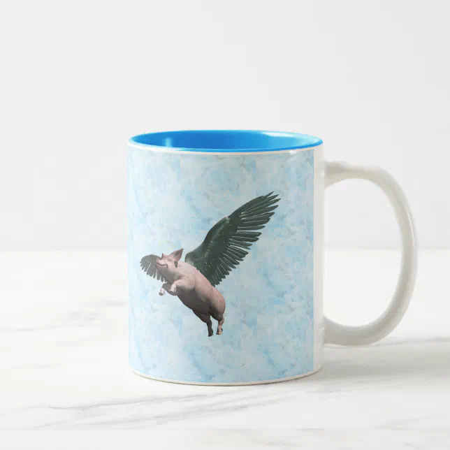 Cute Angel Pig Flying in the Sky Two-Tone Coffee Mug