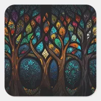 Tree of Life Mosaic Coloured leaves Stained Glass  Square Sticker