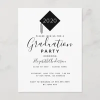 Graduation party cap black white 2025 invitation postcard