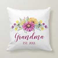 New Grandma Elegant Floral Pink Yellow Daisy Throw Pillow