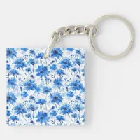 Blue Cornflower Type Floral Two-sided Acrylic Keychain