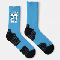 Sports Team Name Number Lt Blue White Basketball Socks