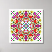 Pretty Colorful Cardinals and Flowers Mandala   Canvas Print