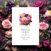 Pink, Purple, Black, and Gold Floral Wedding Invitation