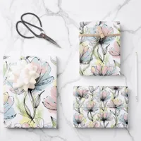 3 Sizes Abstract Alcohol Wash Pen Ink Flowers Wrapping Paper Sheets