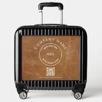 Corporate Name Logo QR Code Tan Brown Faux Leather Luggage