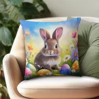 Cute Brown Easter Baby Bunny Throw Pillow