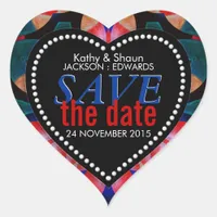 Red Navy Blue Tropical Save the Date Heart Sticker