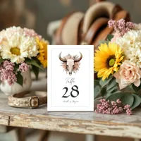 Rustic Floral Cow Skull Wedding Table Number