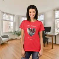 Christmas red family photo heart name T-Shirt