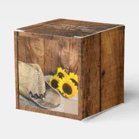 Faux Barn Wood, Sunflowers, Cowboy Hat Wedding Favor Boxes