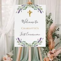 Lavender floral greenery First Communion welcome Foam Board