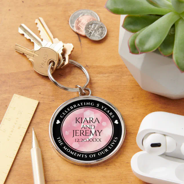 Elegant 5th Rose Quartz Wedding Anniversary Keychain