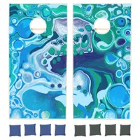 Blue and Green Digital Marble Fluid Art  Cornhole Set