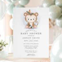 Boho Monkey Tribal Watercolor Bohemian Baby Shower Invitation