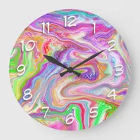 Pink, Lime Green and Blue Bubbly Art Large Clock