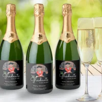 Graduate Photo Name Black Stylish Graduation Party Sparkling Wine Label