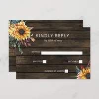 Rustic Barn Wood Country Sunflowers Wedding RSVP Card