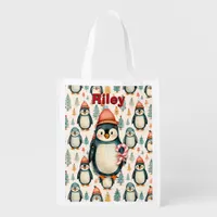 Merry Christmas  | Vintage Penguins Christmas Grocery Bag