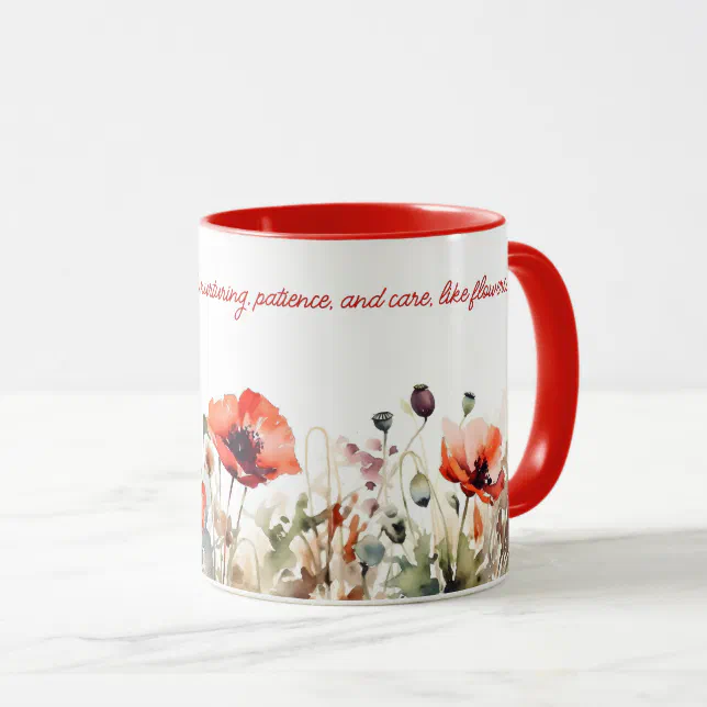 Red Poppy flowers Watercolor Print Mug