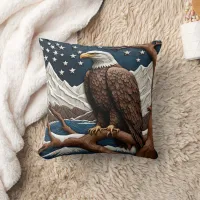 Majestic Eagle Overlooking Serene Mountains Throw Pillow